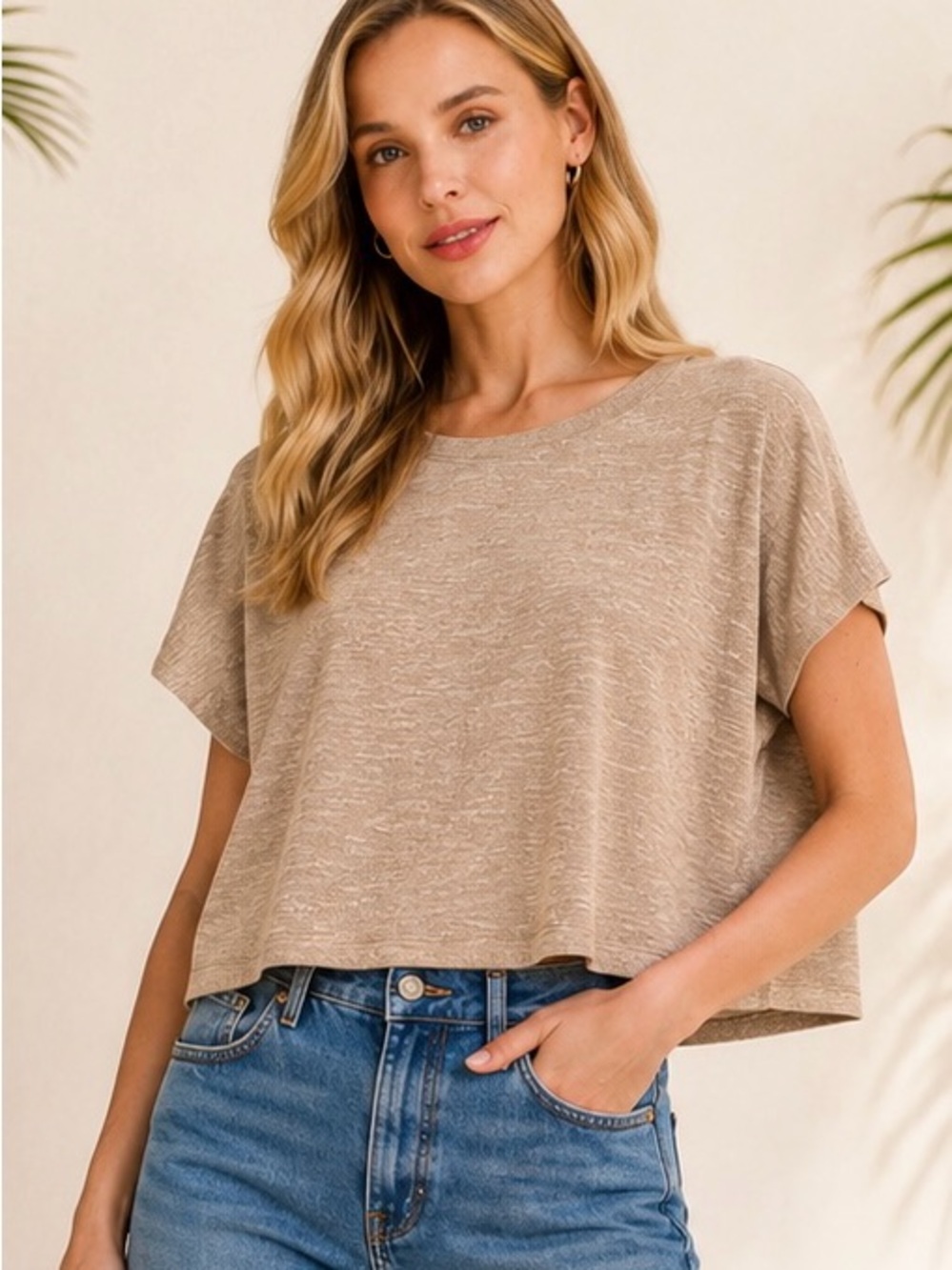 Zenana Outfitters Relaxed Crop Tee - Taupe size L